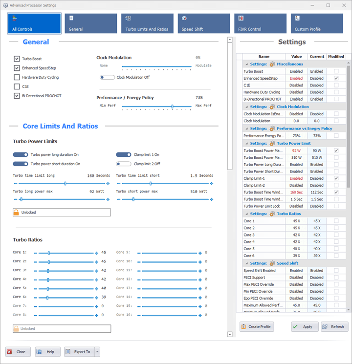 Quick CPU Advanced CPU settings