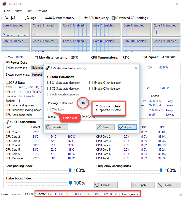 Quick CPU Advanced CPU settings